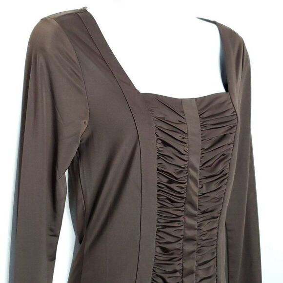 NEW Carmen Marc Valvo Ruched Front Bodycon Top S Dark Brown Sexy - Picture 2 of 5